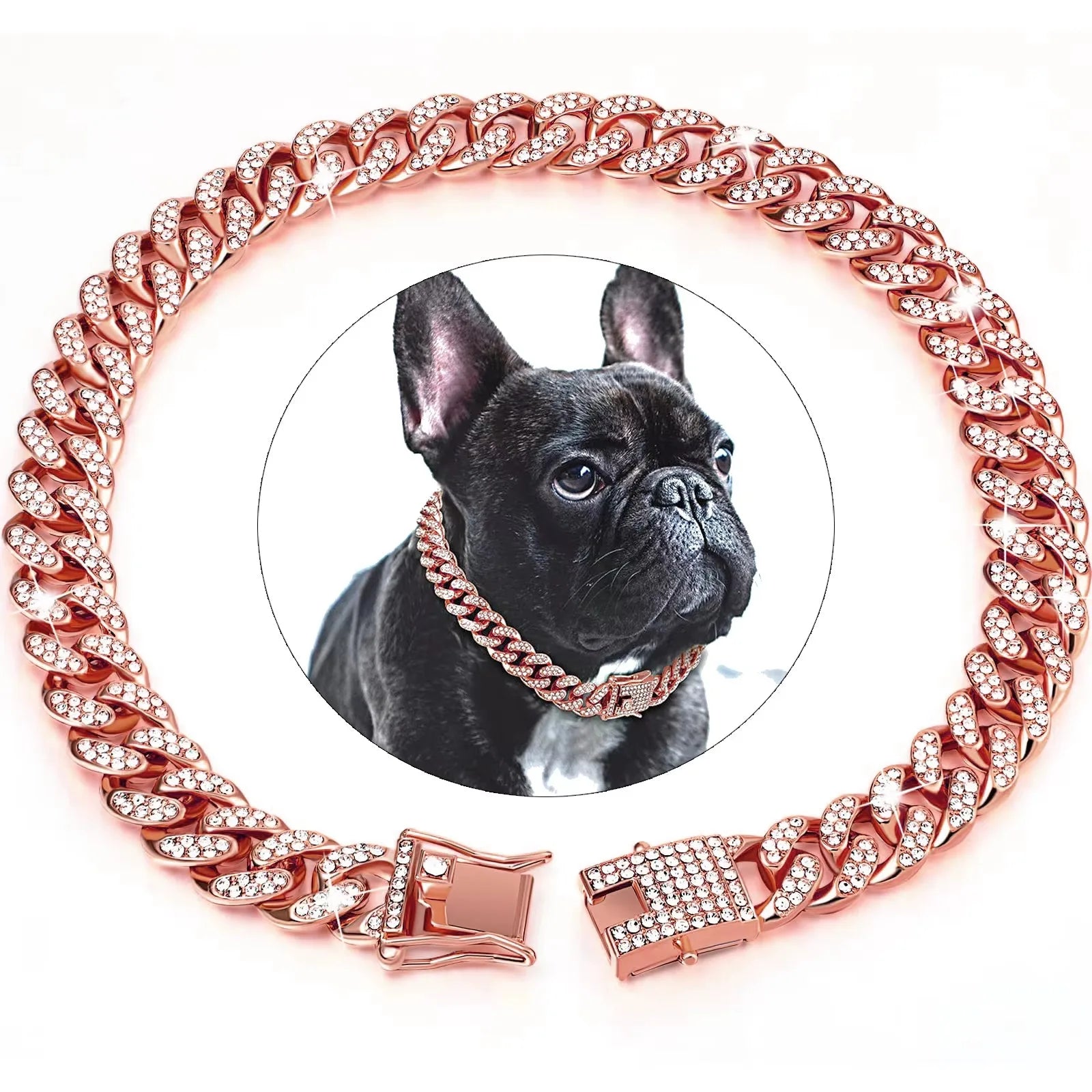 Dawgsome Gear Premium Rose Gold Iced Out Cuban Link Dog Collar - 18K Rose Gold Plated
