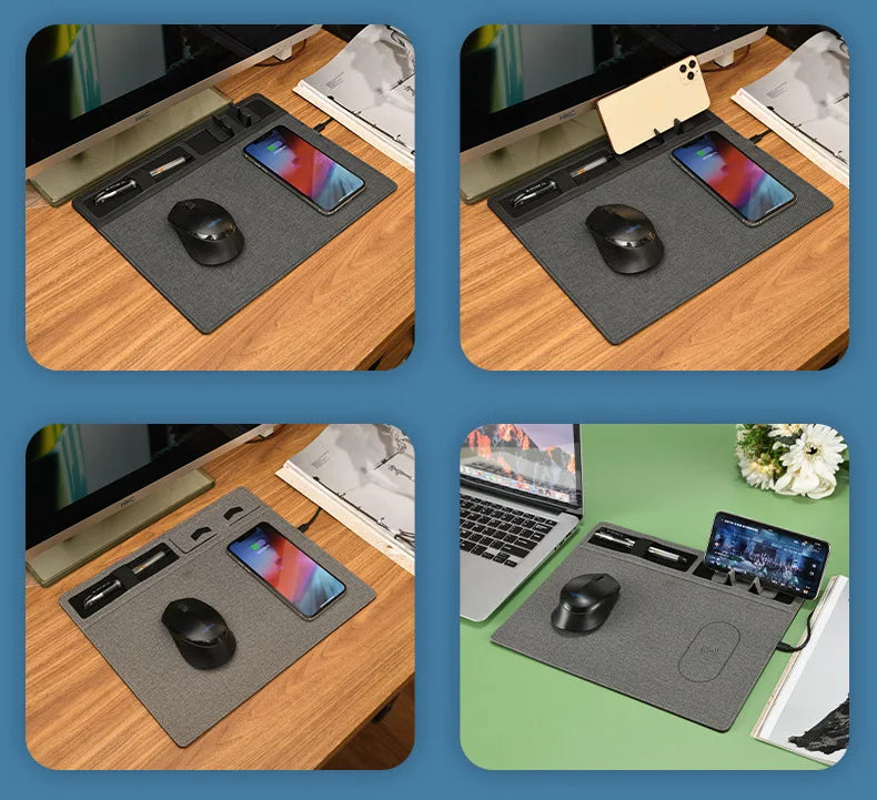 15W HandCrafted Leather Mousepad with Built In Wireless Charger | Luxury Mousepad with 15W Charger and More