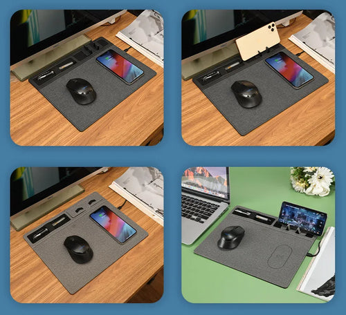 15W HandCrafted Leather Mousepad with Built In Wireless Charger | Luxury Mousepad with 15W Charger and More