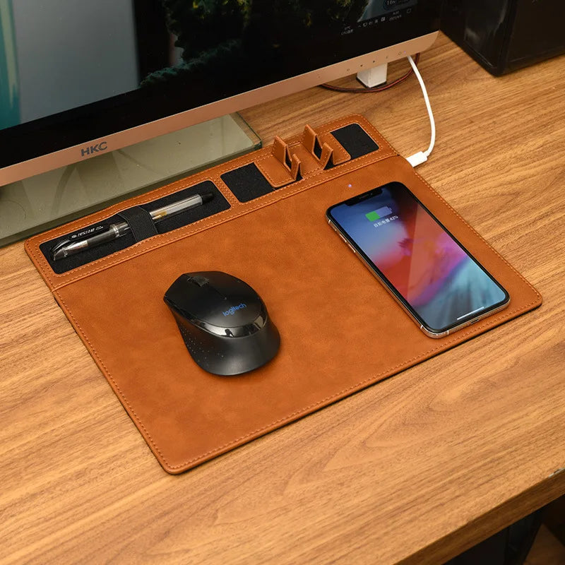 15W HandCrafted Leather Mousepad with Built In Wireless Charger | Luxury Mousepad with 15W Charger and More