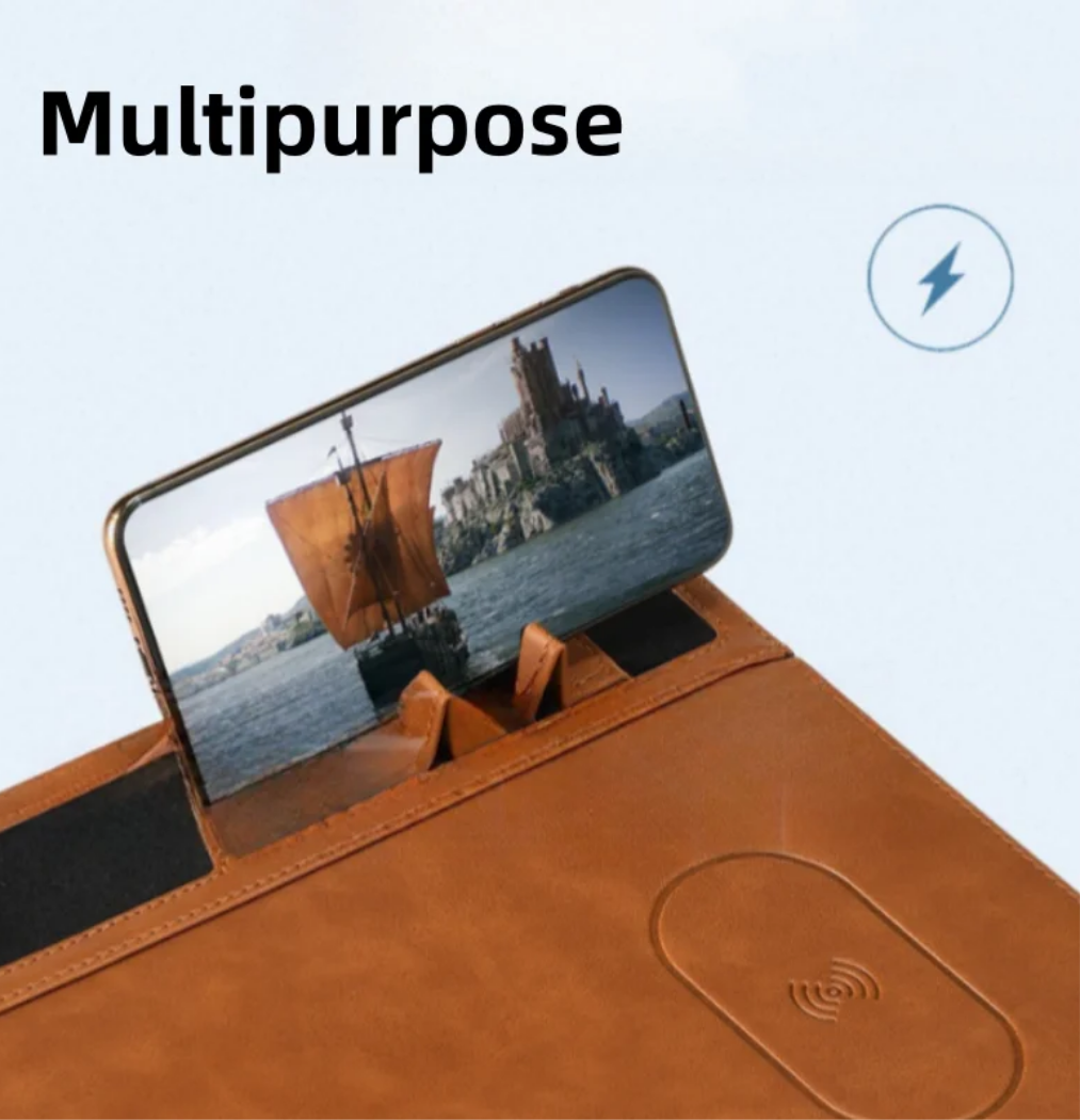 15W HandCrafted Leather Mousepad with Built In Wireless Charger | Luxury Mousepad with 15W Charger and More