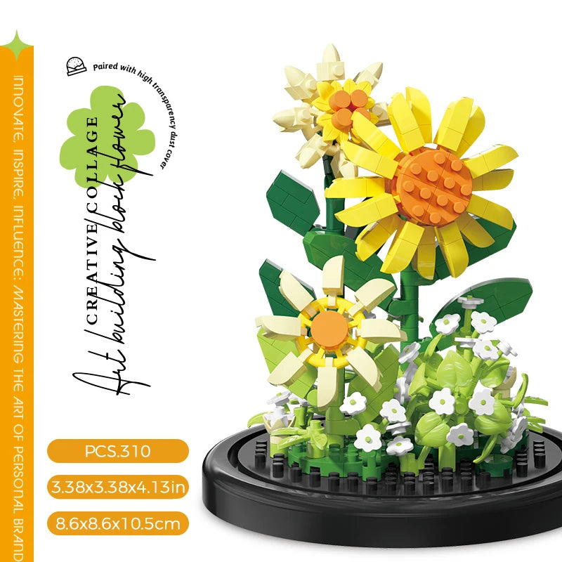 Yellow and white daisy eternal bouquet building block kit