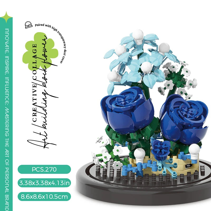 Blue rose eternal flower building block kit