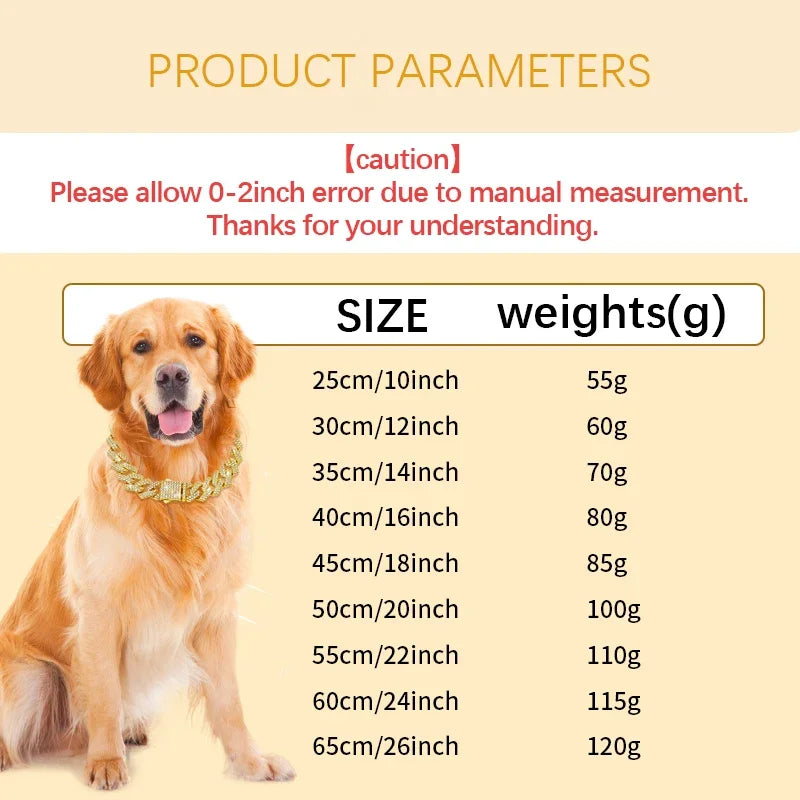Dawgsome Gear Cuban Link Dog Collar Sizing Chart and Fit Guide