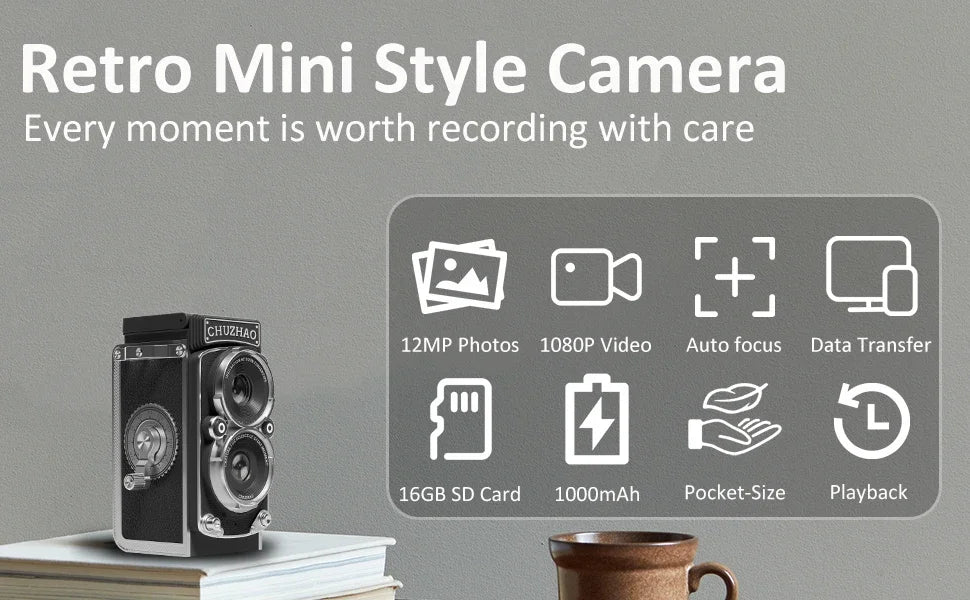 Awesome Dog Vintage Mini Digital Camera - 12MP, 1080P FHD Video Vlogging Portable Camera