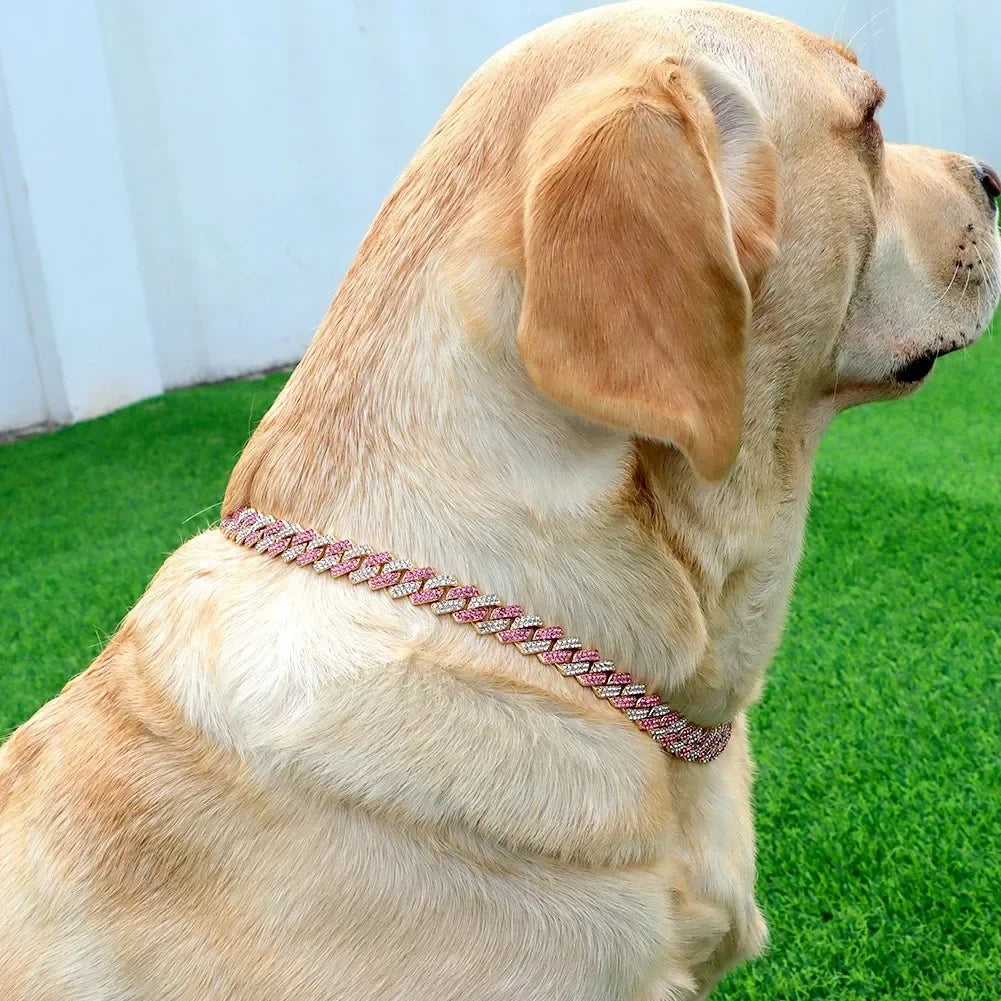 Dawgsome Gear Premium Rose Gold Iced Out Cuban Link Dog Collar - 18K Rose Gold Plated