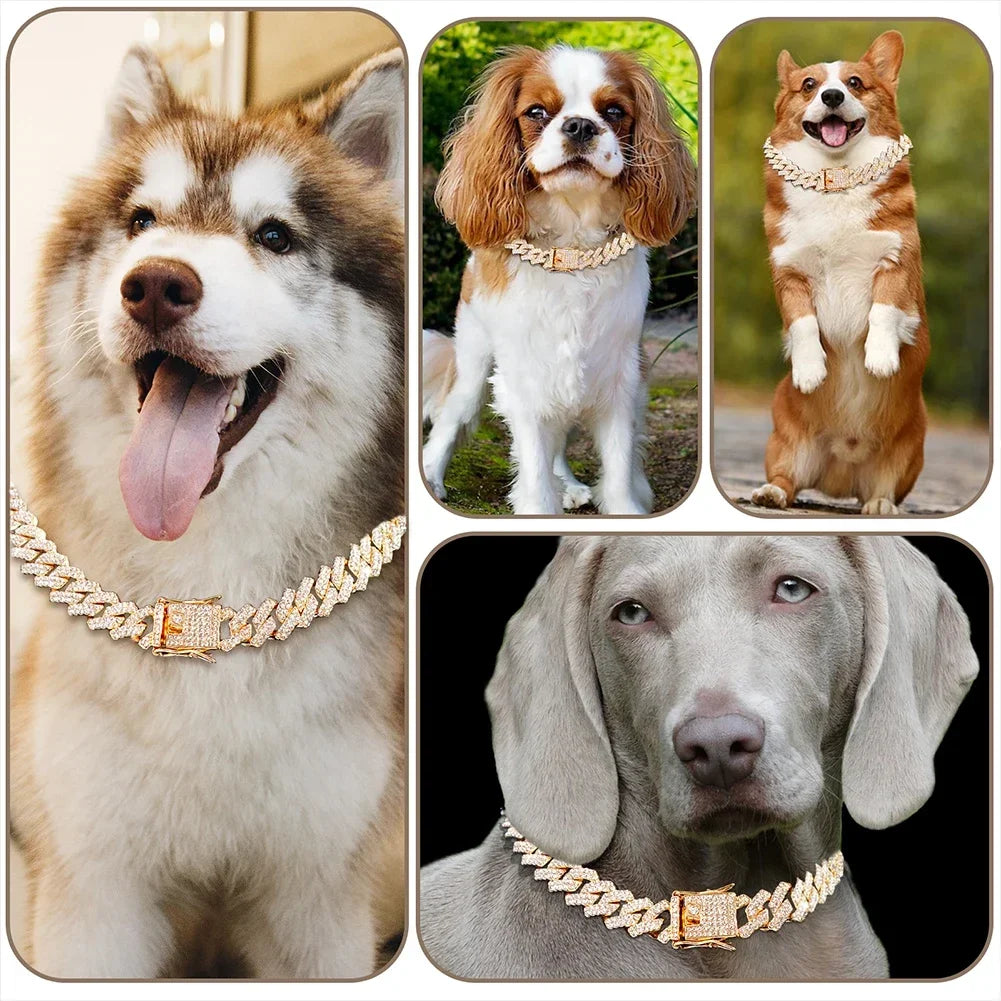 Luxury pet jewelry by Dawgsome Gear - Iced Out Cuban Link Dog Chain for all breeds