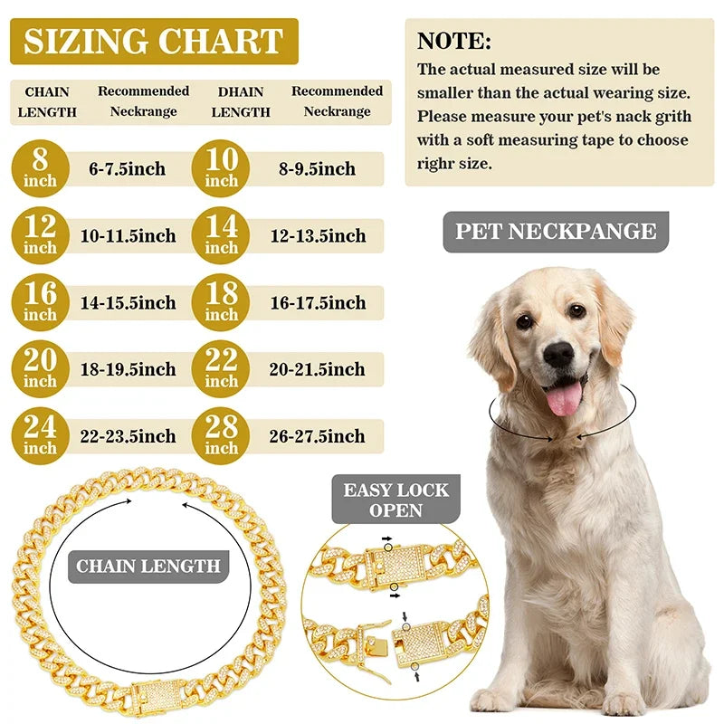 Dawgsome Gear Cuban Link Dog Collar Sizing Chart and Fit Guide